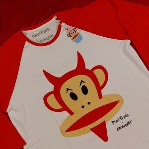 PAUL FRANK 2X JULIUS AS LITTLE DEVIL RAGLAN TSHIRT RED CONTRAST SLEEVES